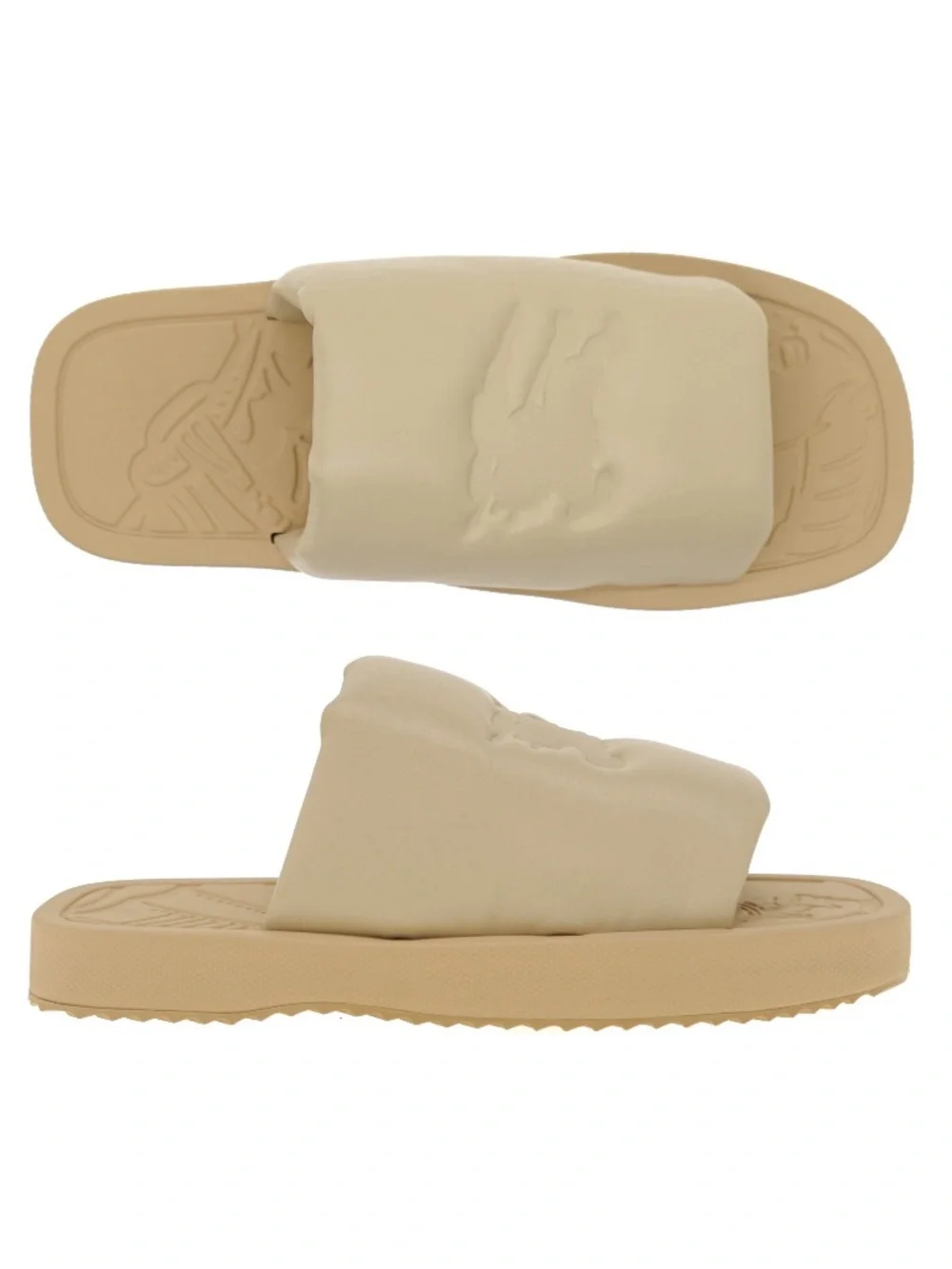 Burberry Men Knight Slides Soft Beige Leather Size 12 New